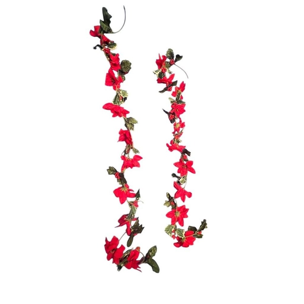 HEALLILY 10ft Red Poinsettia Garland Christmas Door Decoration